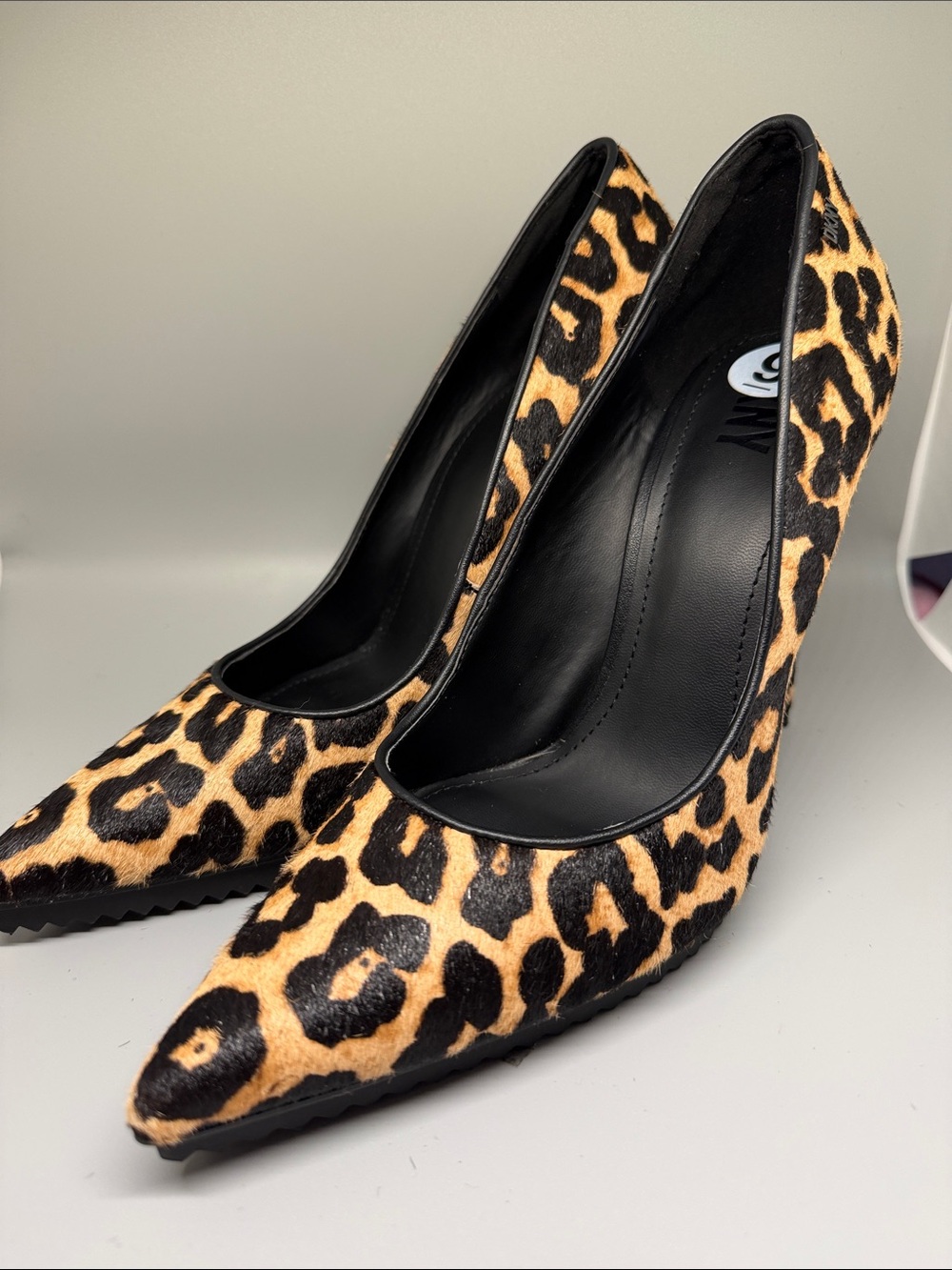 DKNY Leopard Print Pointed Toe Pumps - Black & Tan